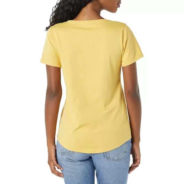 Amazon Essentials Womens ClassicFit 100 Cotton ShortSleeve VNeck TShirt Available in Plus Size Pack of 2WhiteDark Yellow