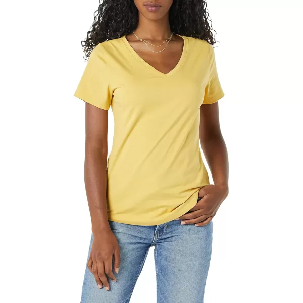 Amazon Essentials Womens ClassicFit 100 Cotton ShortSleeve VNeck TShirt Available in Plus Size Pack of 2WhiteDark Yellow