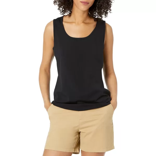 Amazon Essentials Womens ClassicFit 100 Cotton Sleeveless Tank Top Pack of 2Black