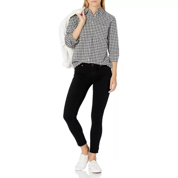 Amazon Essentials Womens ClassicFit 34 Sleeve Poplin ShirtBlack White Gingham