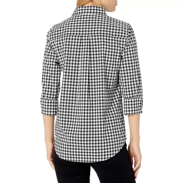 Amazon Essentials Womens ClassicFit 34 Sleeve Poplin ShirtBlack White Gingham