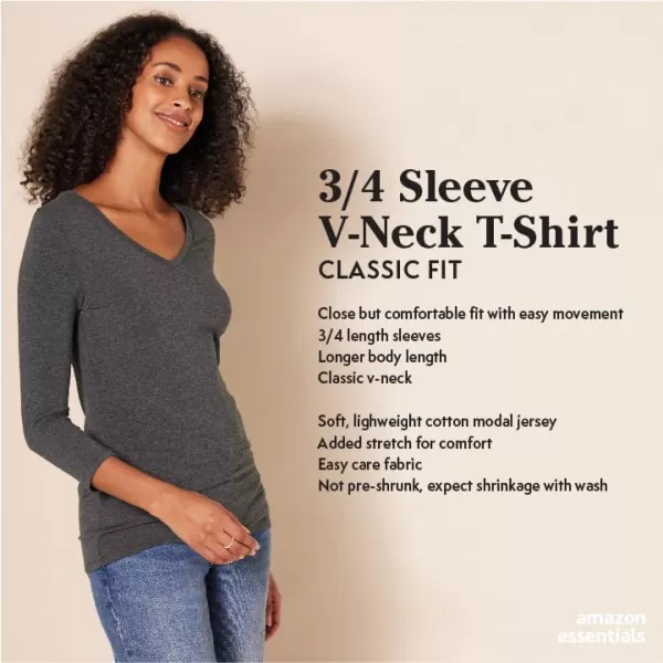 Amazon Essentials Womens ClassicFit 34 Sleeve VNeck TShirt Available in Plus Size Multipacks1 Black