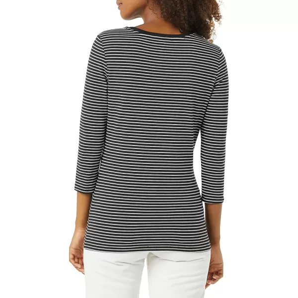 Amazon Essentials Womens ClassicFit 34 Sleeve VNeck TShirt Available in Plus Size Multipacks1 Black White Stripe