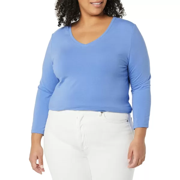 Amazon Essentials Womens ClassicFit 34 Sleeve VNeck TShirt Available in Plus Size Multipacks1 Blue