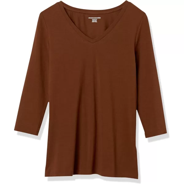 Amazon Essentials Womens ClassicFit 34 Sleeve VNeck TShirt Available in Plus Size Multipacks1 Dark Brown