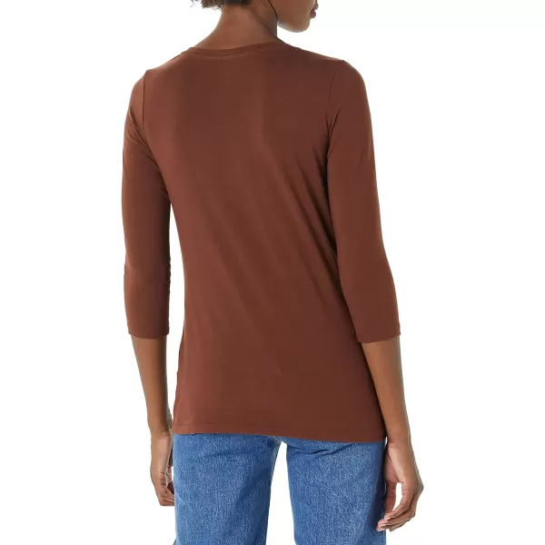 Amazon Essentials Womens ClassicFit 34 Sleeve VNeck TShirt Available in Plus Size Multipacks1 Dark Brown