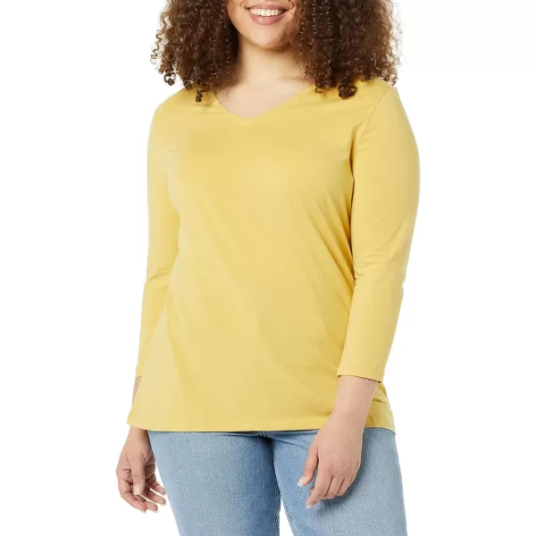 Amazon Essentials Womens ClassicFit 34 Sleeve VNeck TShirt Available in Plus Size Multipacks1 Dark Yellow