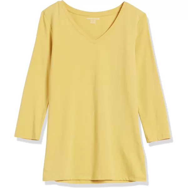 Amazon Essentials Womens ClassicFit 34 Sleeve VNeck TShirt Available in Plus Size Multipacks1 Dark Yellow