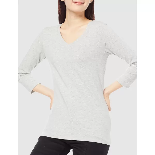 Amazon Essentials Womens ClassicFit 34 Sleeve VNeck TShirt Available in Plus Size Multipacks1 Light Grey Heather