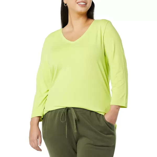 Amazon Essentials Womens ClassicFit 34 Sleeve VNeck TShirt Available in Plus Size Multipacks1 Lime Green