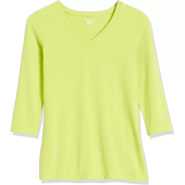 Amazon Essentials Womens ClassicFit 34 Sleeve VNeck TShirt Available in Plus Size Multipacks1 Lime Green