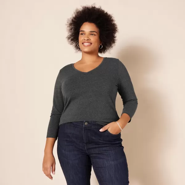 Amazon Essentials Womens ClassicFit 34 Sleeve VNeck TShirt Available in Plus Size Multipacks1 Navy