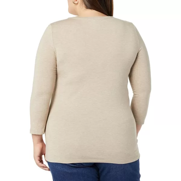 Amazon Essentials Womens ClassicFit 34 Sleeve VNeck TShirt Available in Plus Size Multipacks1 Tan Heather