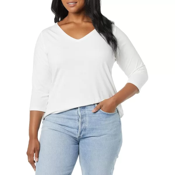 Amazon Essentials Womens ClassicFit 34 Sleeve VNeck TShirt Available in Plus Size Multipacks2 White