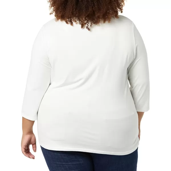 Amazon Essentials Womens ClassicFit 34 Sleeve VNeck TShirt Available in Plus Size Multipacks2 White