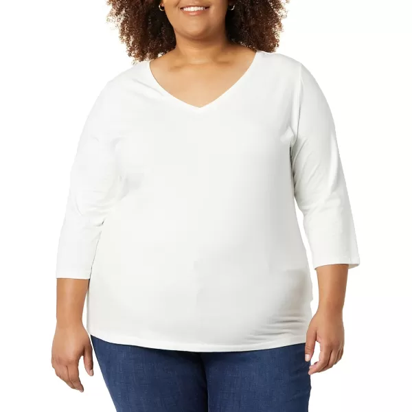 Amazon Essentials Womens ClassicFit 34 Sleeve VNeck TShirt Available in Plus Size Multipacks2 White