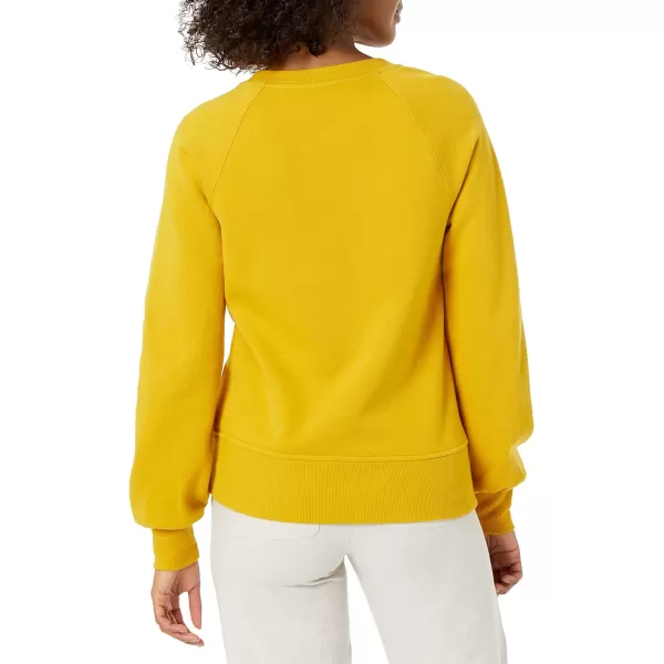 Amazon Essentials Womens ClassicFit Gathered LongSleeve Crewneck SweatshirtDark Yellow