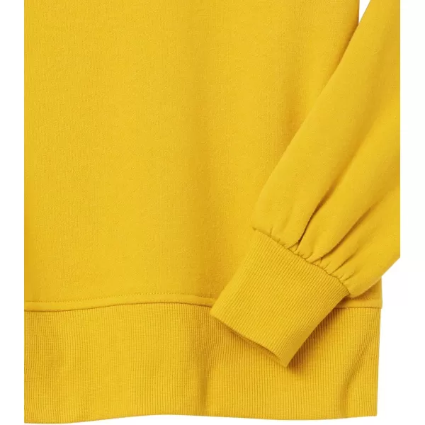 Amazon Essentials Womens ClassicFit Gathered LongSleeve Crewneck SweatshirtDark Yellow