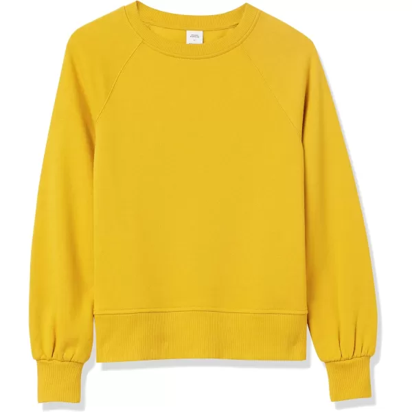 Amazon Essentials Womens ClassicFit Gathered LongSleeve Crewneck SweatshirtDark Yellow