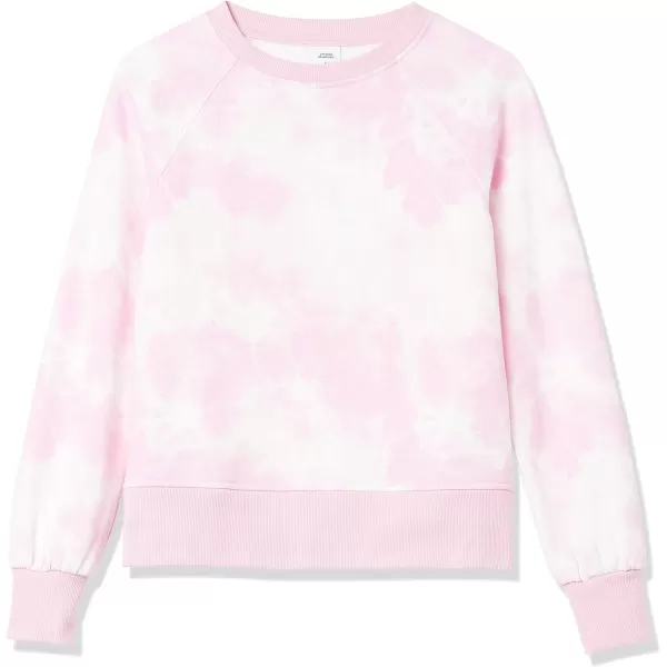 Amazon Essentials Womens ClassicFit Gathered LongSleeve Crewneck SweatshirtLight Pink Tie Dye