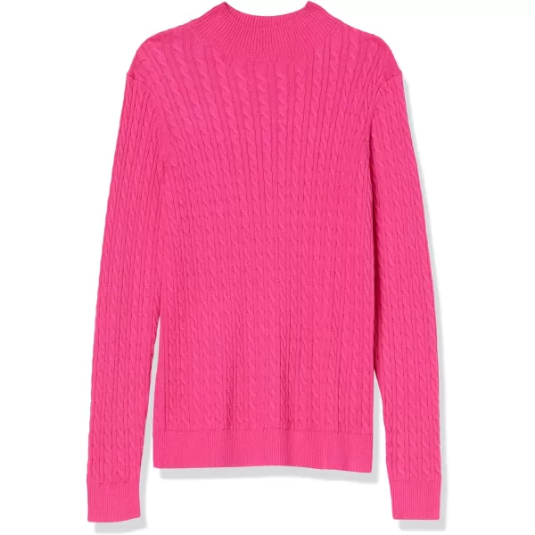 Amazon Essentials Womens ClassicFit Lightweight Cable LongSleeve Mock Neck SweaterBright Pink