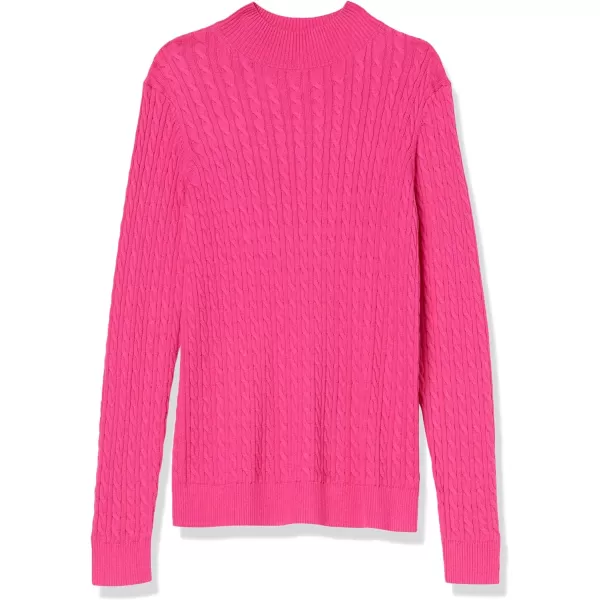 Amazon Essentials Womens ClassicFit Lightweight Cable LongSleeve Mock Neck SweaterBright Pink