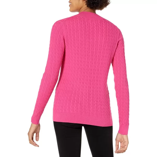 Amazon Essentials Womens ClassicFit Lightweight Cable LongSleeve Mock Neck SweaterBright Pink