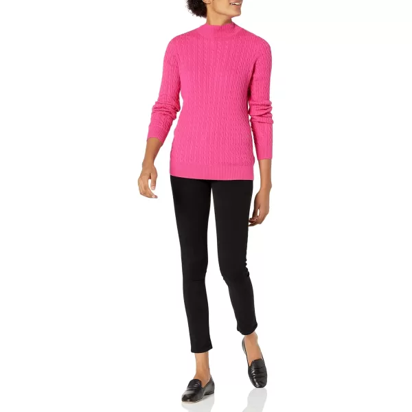Amazon Essentials Womens ClassicFit Lightweight Cable LongSleeve Mock Neck SweaterBright Pink