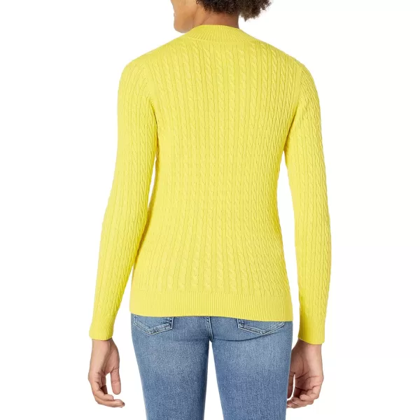 Amazon Essentials Womens ClassicFit Lightweight Cable LongSleeve Mock Neck SweaterBright Yellow