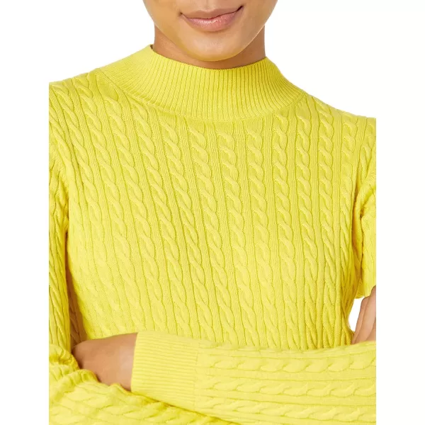 Amazon Essentials Womens ClassicFit Lightweight Cable LongSleeve Mock Neck SweaterBright Yellow