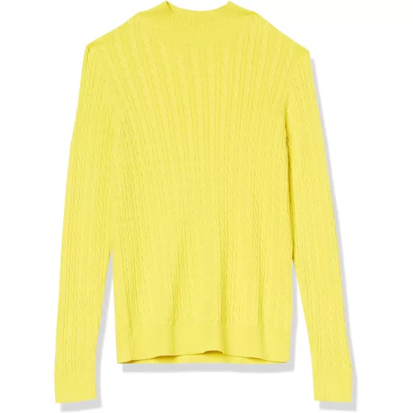 Amazon Essentials Womens ClassicFit Lightweight Cable LongSleeve Mock Neck SweaterBright Yellow