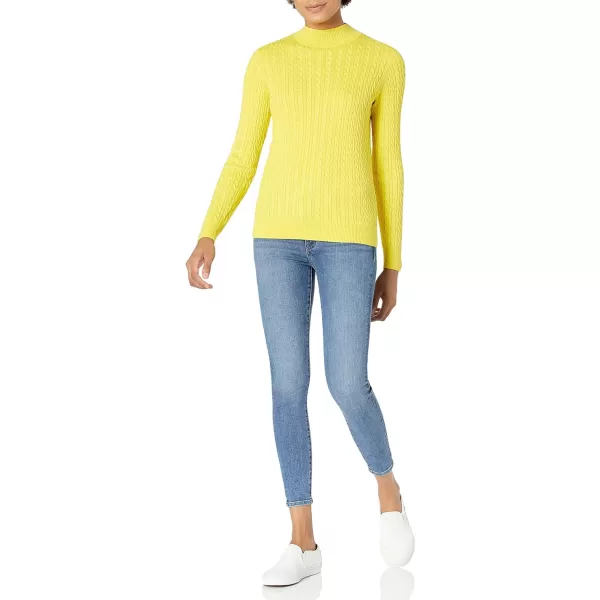 Amazon Essentials Womens ClassicFit Lightweight Cable LongSleeve Mock Neck SweaterBright Yellow