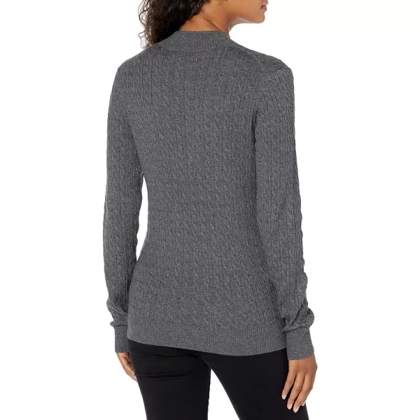 Amazon Essentials Womens ClassicFit Lightweight Cable LongSleeve Mock Neck SweaterCharcoal Heather
