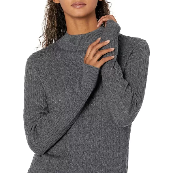 Amazon Essentials Womens ClassicFit Lightweight Cable LongSleeve Mock Neck SweaterCharcoal Heather