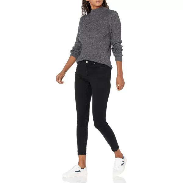 Amazon Essentials Womens ClassicFit Lightweight Cable LongSleeve Mock Neck SweaterCharcoal Heather