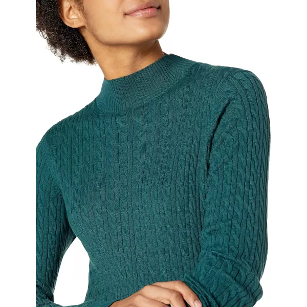 Amazon Essentials Womens ClassicFit Lightweight Cable LongSleeve Mock Neck SweaterForest Green