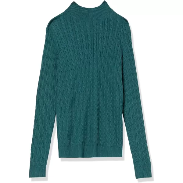 Amazon Essentials Womens ClassicFit Lightweight Cable LongSleeve Mock Neck SweaterForest Green