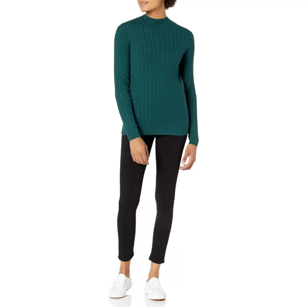 Amazon Essentials Womens ClassicFit Lightweight Cable LongSleeve Mock Neck SweaterForest Green
