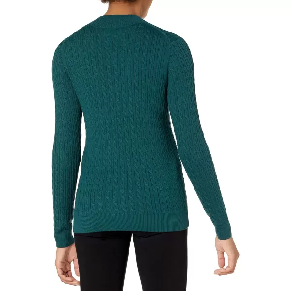 Amazon Essentials Womens ClassicFit Lightweight Cable LongSleeve Mock Neck SweaterForest Green