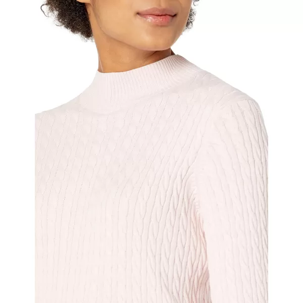 Amazon Essentials Womens ClassicFit Lightweight Cable LongSleeve Mock Neck SweaterLight Pink