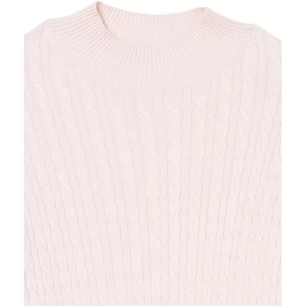 Amazon Essentials Womens ClassicFit Lightweight Cable LongSleeve Mock Neck SweaterLight Pink