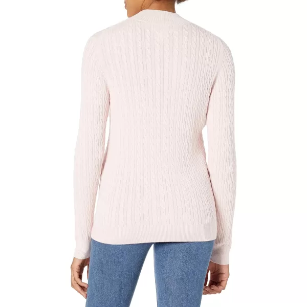 Amazon Essentials Womens ClassicFit Lightweight Cable LongSleeve Mock Neck SweaterLight Pink