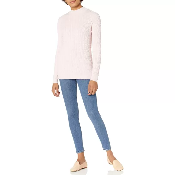 Amazon Essentials Womens ClassicFit Lightweight Cable LongSleeve Mock Neck SweaterLight Pink