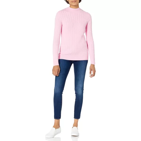 Amazon Essentials Womens ClassicFit Lightweight Cable LongSleeve Mock Neck SweaterPink