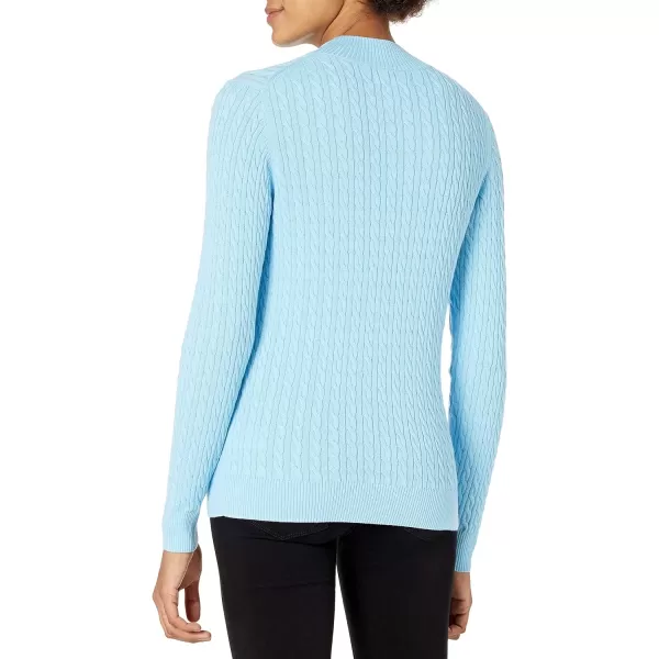 Amazon Essentials Womens ClassicFit Lightweight Cable LongSleeve Mock Neck SweaterSky Blue