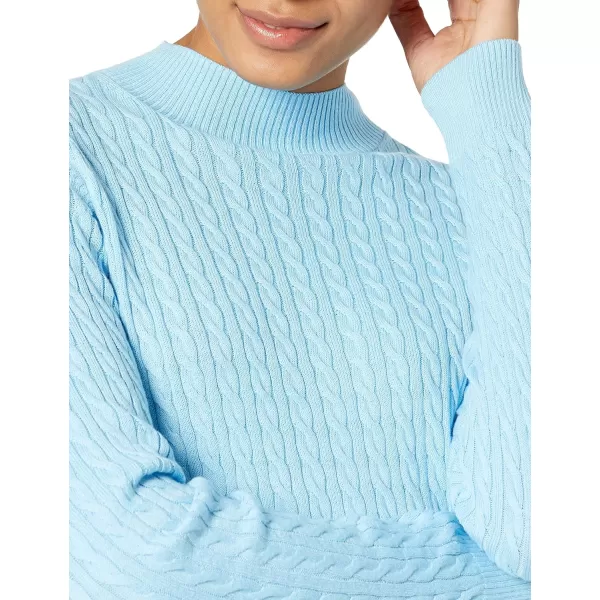 Amazon Essentials Womens ClassicFit Lightweight Cable LongSleeve Mock Neck SweaterSky Blue