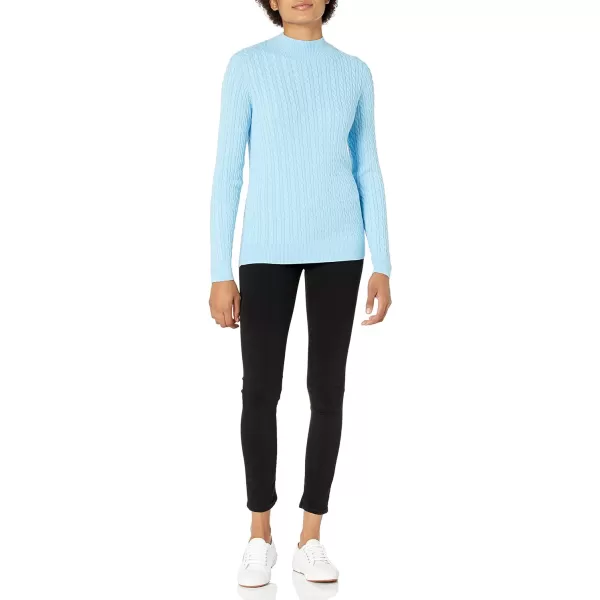 Amazon Essentials Womens ClassicFit Lightweight Cable LongSleeve Mock Neck SweaterSky Blue