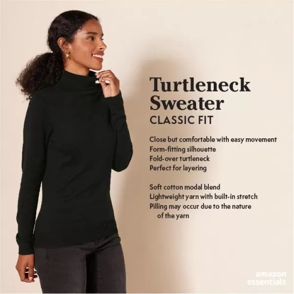 Amazon Essentials Womens ClassicFit Lightweight LongSleeve Turtleneck Sweater Available in Plus SizeBlack Camel Rugby Stripe