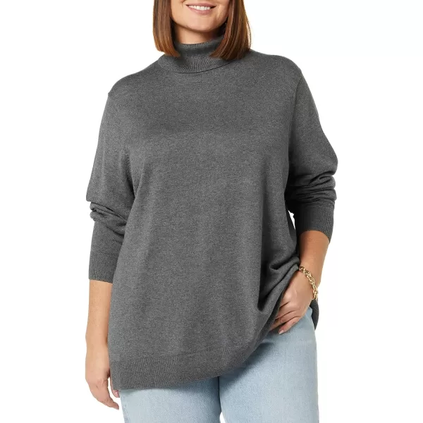 Amazon Essentials Womens ClassicFit Lightweight LongSleeve Turtleneck Sweater Available in Plus SizeCharcoal Heather