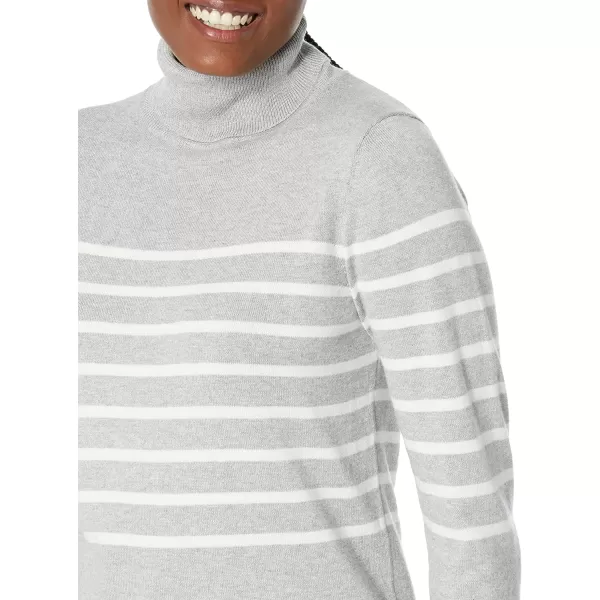 Amazon Essentials Womens ClassicFit Lightweight LongSleeve Turtleneck Sweater Available in Plus SizeLight Grey HeatherWhite Placed Stripe